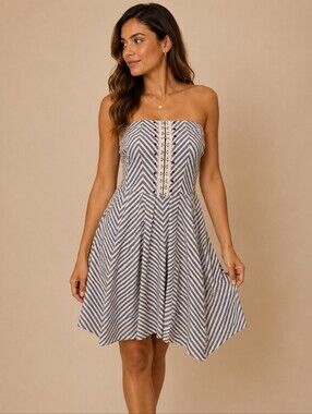 MAEVE ANTHROPOLOGIE Strapless Chevron Corset A-line Summer Sun Dress